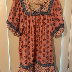 Floral Boho Dress with Blue Accents